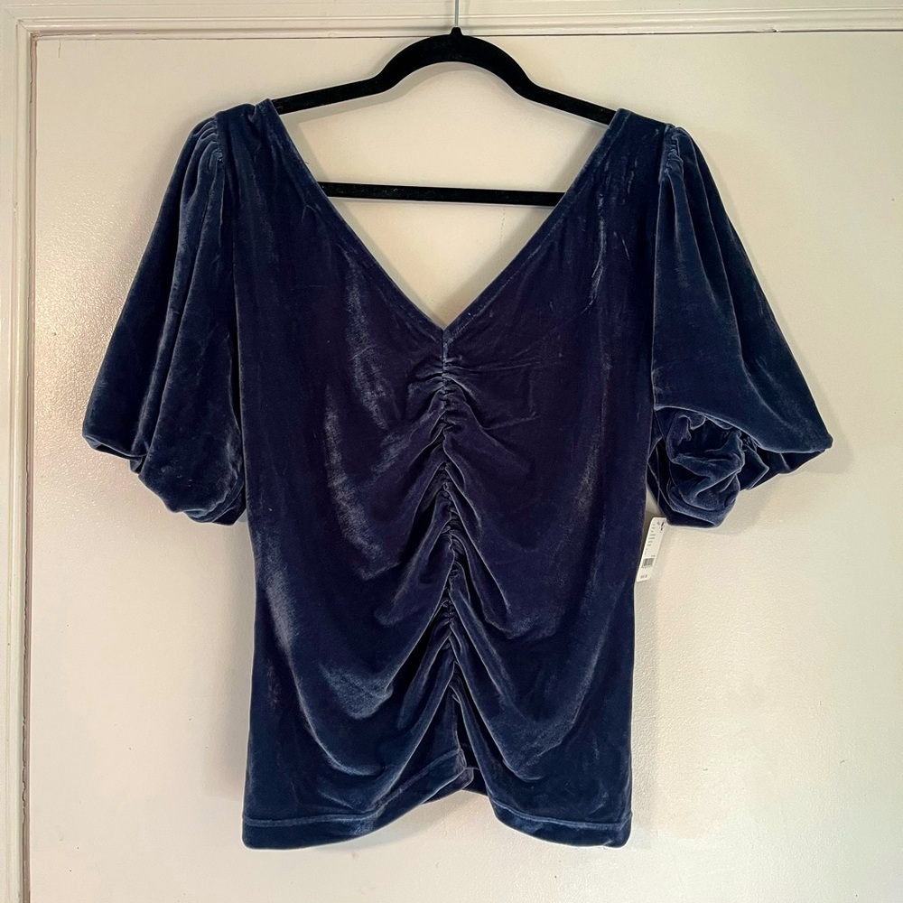 Free People Womens Turquoise Velvet Ruched Cupcake Blouse L NWT
